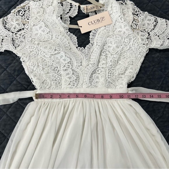 Club L London Maxi Dress Women Size 2 lace Crochet V Neck white Gown Asos b3 - Picture 14 of 14